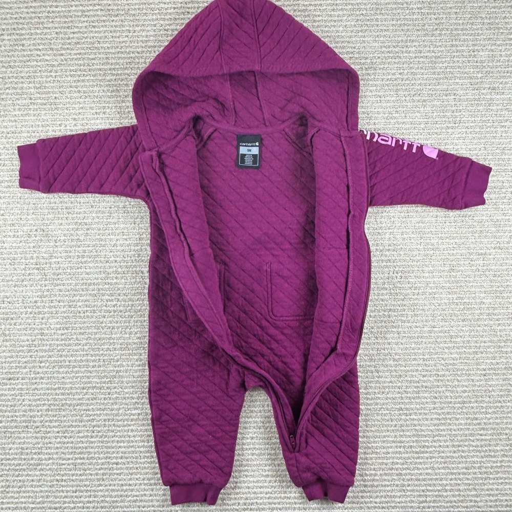 Carhartt Quilted Zip-Up Coverall Baby 9M Purple Hooded Jumpsuit QX5417 - Picture 7 of 10